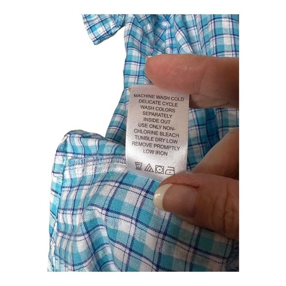 Woman Within Size L 18/20 Blue White Check Gingham V-Neck Button Up Blouse Top - Picture 10 of 10